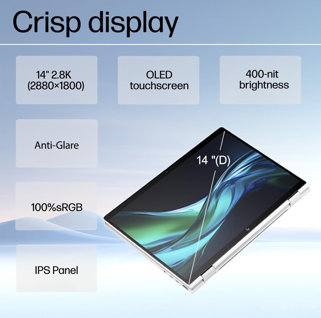 HP EliteBook x360 1040 G11 2-in-1 Business AI Laptop 14.0' Touchscreen OLED 2.8K Display (Intel Ultra 7-155H vPro, 32GB RAM, 1TB SSD, Active Pen, Copilot, Backlit KB, FP, IR Webcam, 2 TB 4, Win11Pro)