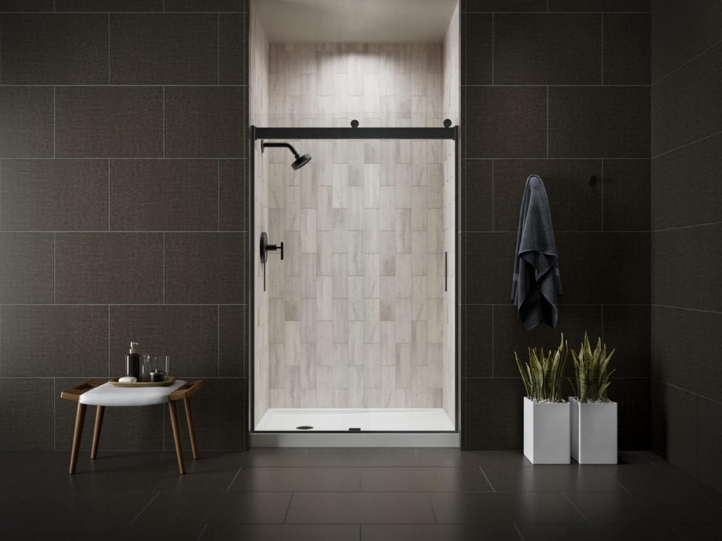 Levity Sliding Shower Door, 74-in H X 43-5/8-47-5/8-in W, With 1/4-in Thick Crystal Clear Glass