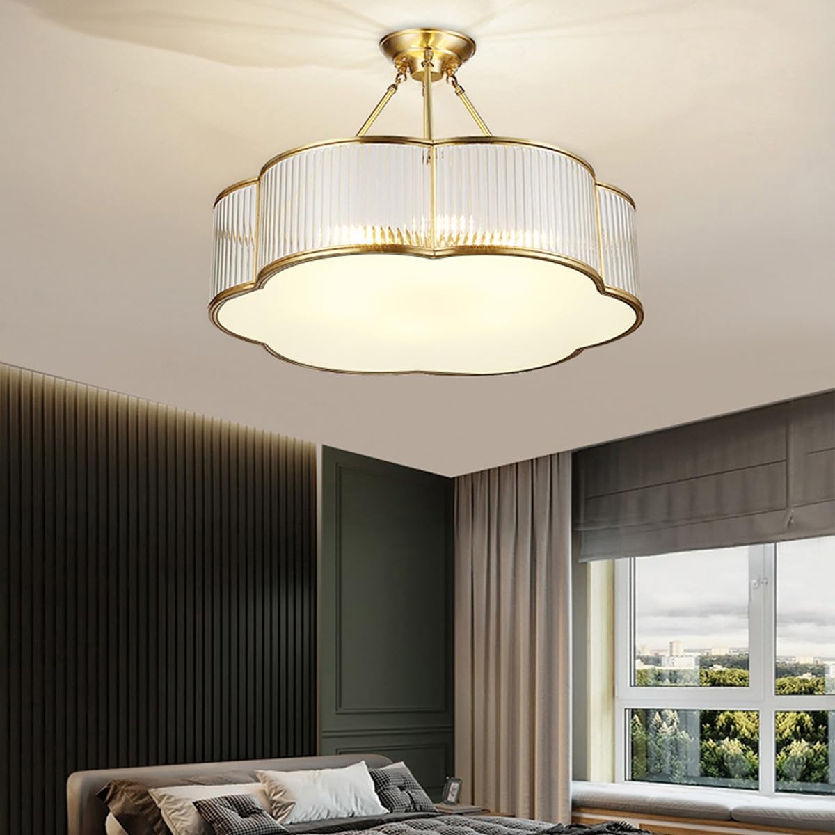 Modern Semi-Flush Ceiling Light Fixture,Decorative Floral Flush Mount Chandelier,Flower Shaped Glass Ceiling Lamp,Close Ceiling Light Fixture for Bedroom Living Room Dining Room