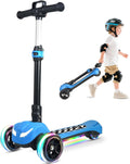 Electric Scooter for Kids Ages 3-12, Full Body Lights Up, Wide Deck, 3 Adjustable Heights, 5MPH Safe Speed, 90min Riding, Foldable 3 Wheel Electric Scooter for Kids Boys Girls Toddler