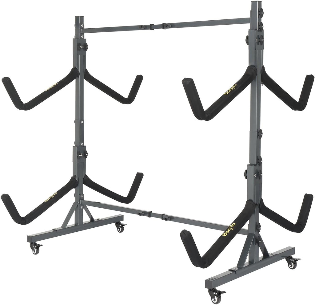 Bonnlo Kayak Stand Freestanding Storage Rack for Kayak Canoe Boat Paddle Board SUP Surfboard for Indoor Outdoor Garage, Shed, Dock with Lockable Wheels Wide Adjustable