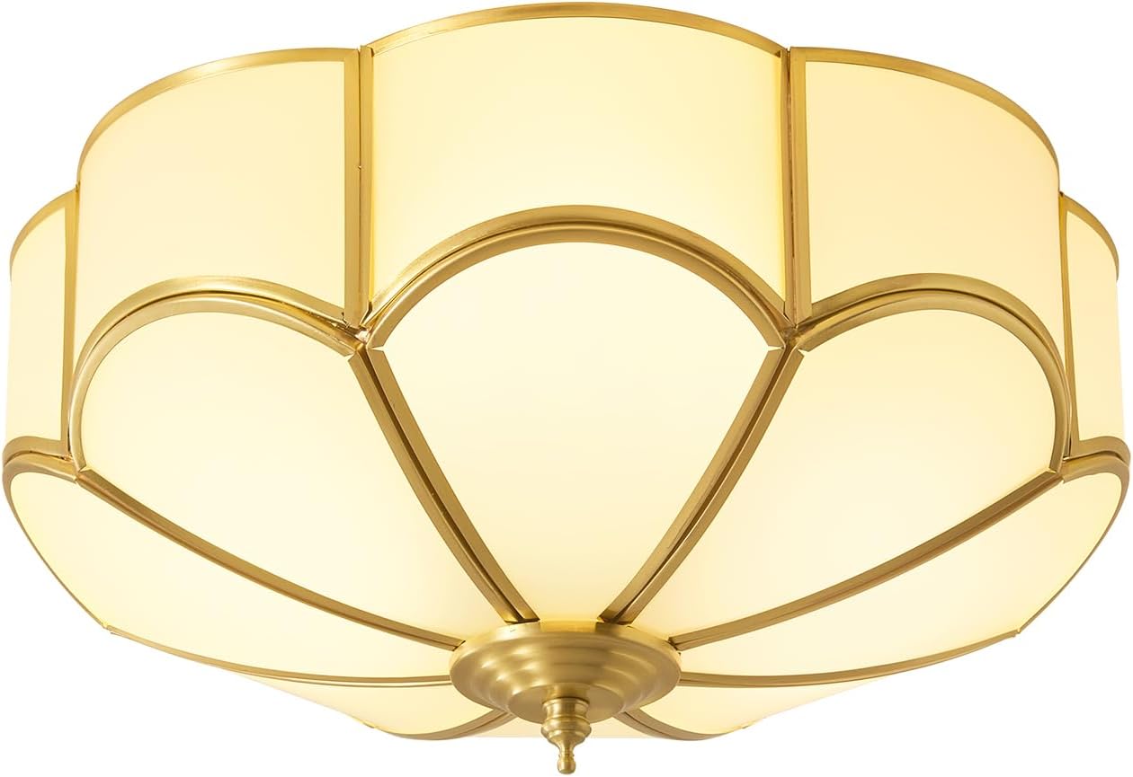 Gold Vintage Brass Ceiling Light - Small 11.8 Inch Milk Glass Mid Century Flush Mount Lighting Fixtures - Art Deco Antique Modern Lamp for Hallway Bedroom Kitchen Entryway Laundry Foyer Bathroom Hall