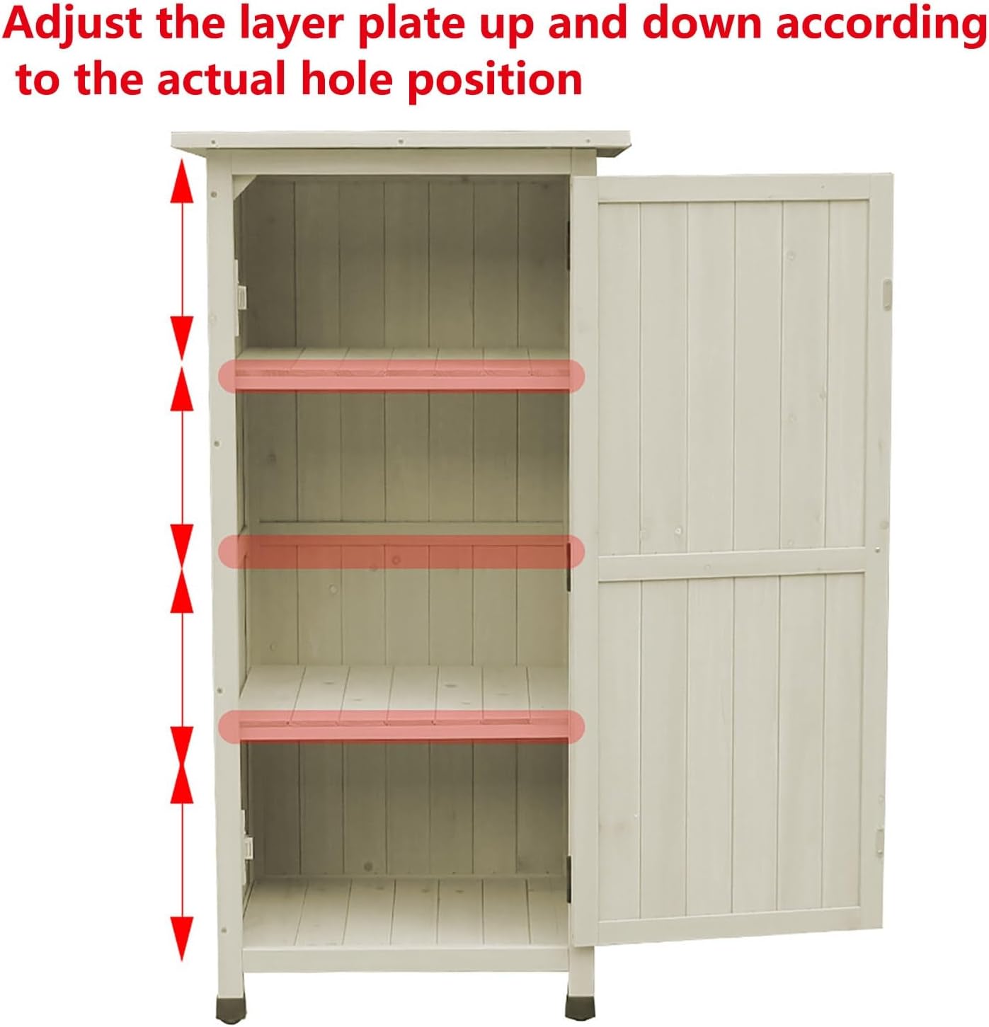 FORRTY Outdoor Storage Box Waterproof Outdoor Container Deck Box Solid Wood Material is Strong and Durable Three-layer Storage Space with Adjustable Splint(Beige)