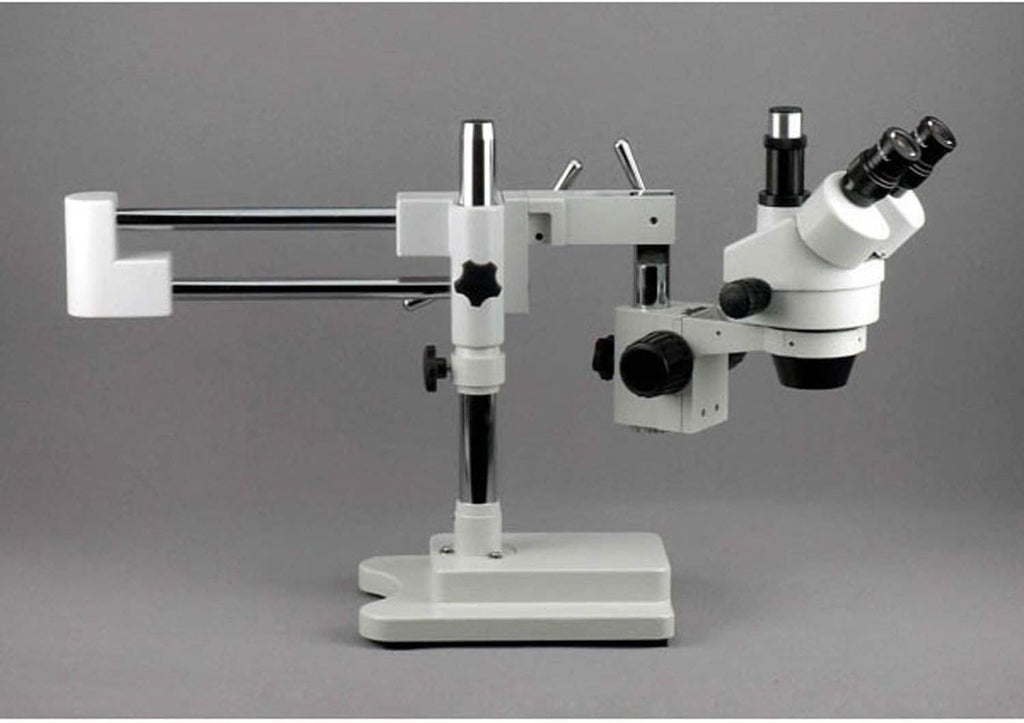 AmScope SM-4TZ-80S Professional Trinocular Stereo Zoom Microscope, WH10x Eyepieces, 3.5X-90X Magnification, 0.7X-4.5X Zoom Objective, 80-Bulb LED Ring Light, Double-Arm Boom Stand, Includes 0.5X and 2.0X Barlow Lens