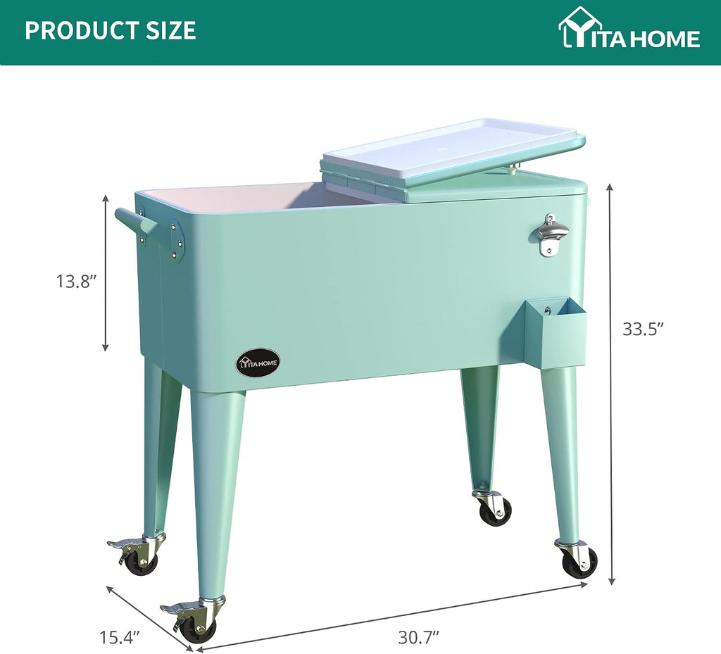 YITAHOME 80 Quart Patio Cooler Cart with Bottle Opener Drainage, Portable Rolling Beverage Cart for Pool Deck Party Cookouts