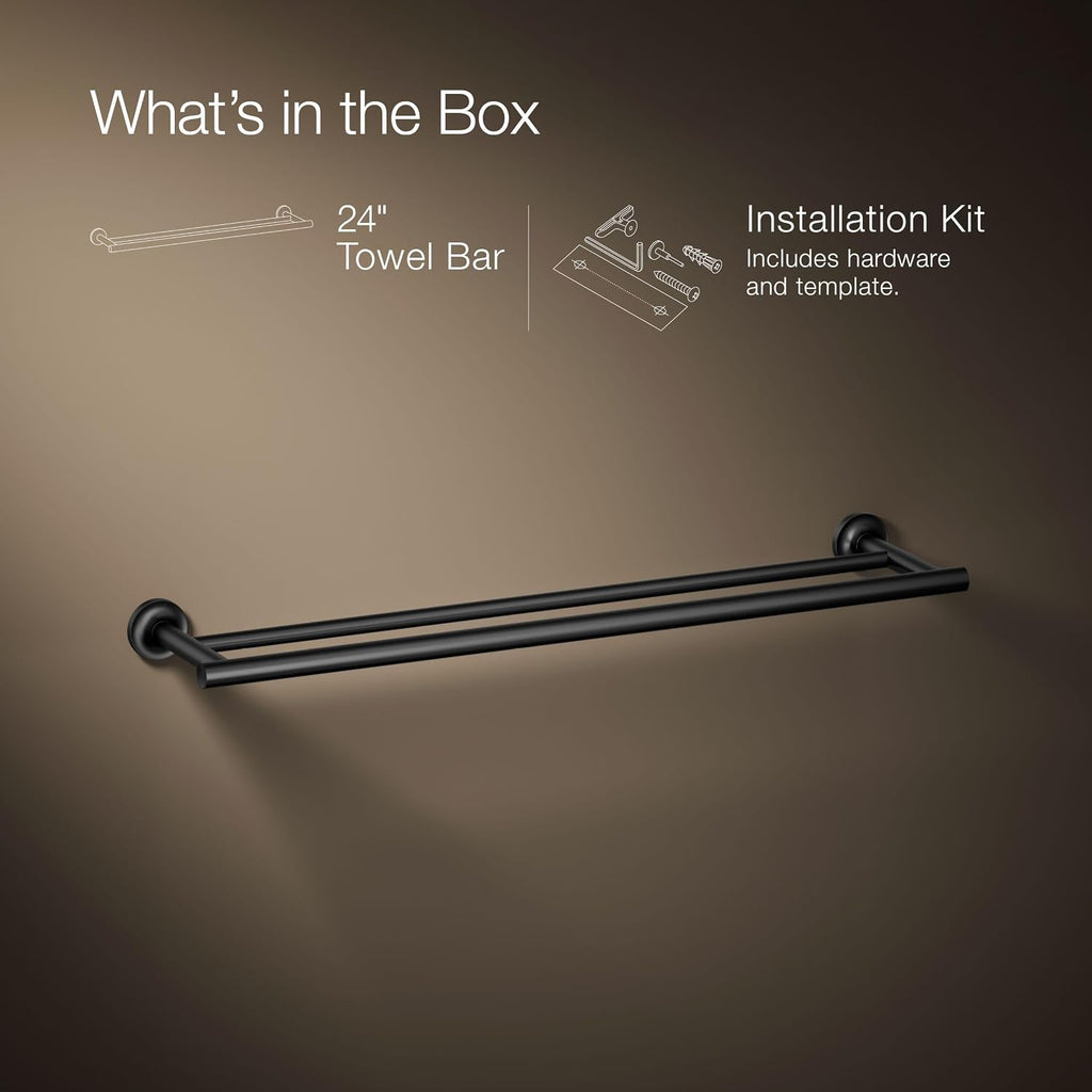 Kohler 14375-BL Purist® 24' Double Towel bar, Matte Black