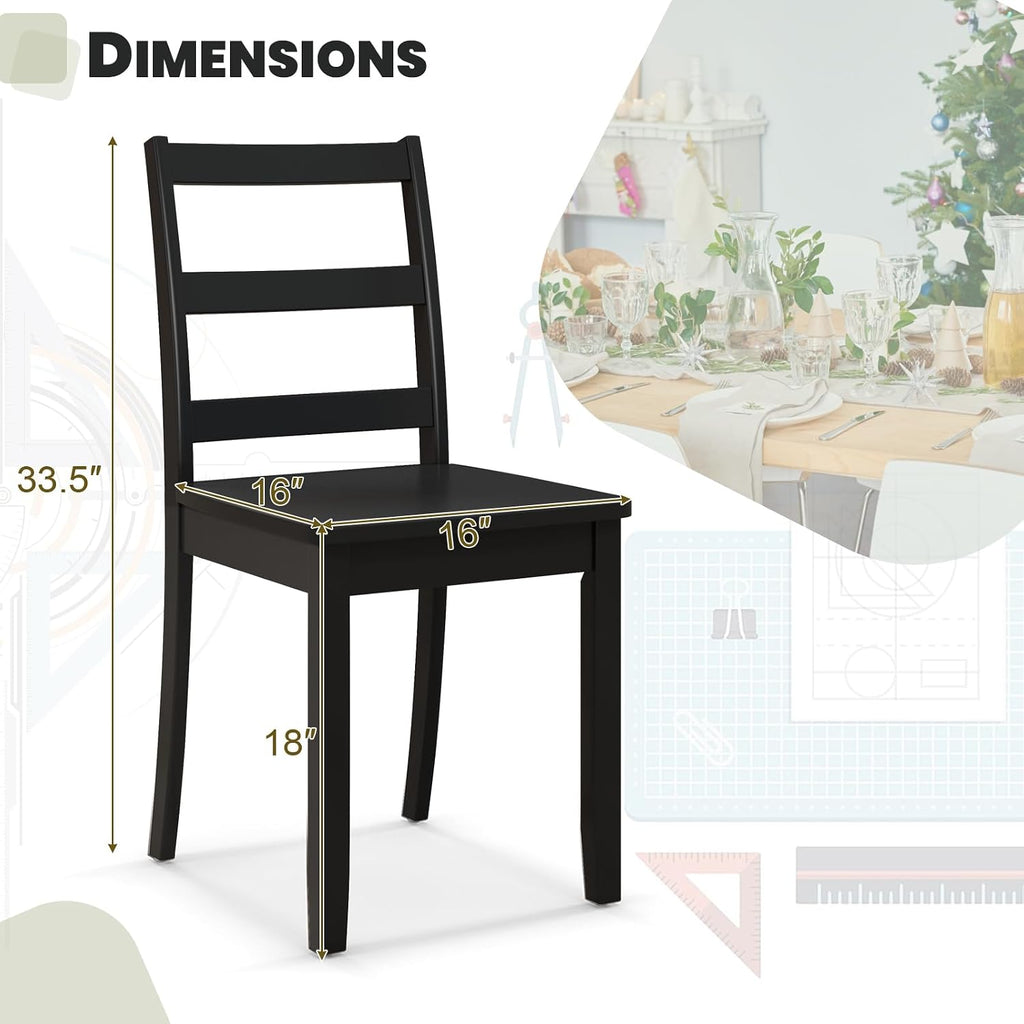 NAFORT Wood Dining Chairs Set of 2 Black, Armless Kitchen Chairs with Solid Rubber Wood Legs, Non-Slip Foot Pads, Max Load 400 Lbs, Farmhouse Seat High Ladder Back Dining Room Chairs