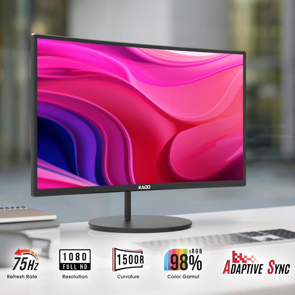 Kado Triple Monitor Setup - 3-Pack 27' 1920x1080 Curved Computer Monitor 1500R 75Hz VESA Mount HDMI Office Gaming Hybrid Sim Racing Built-in Speakers (C27 Trio Series)