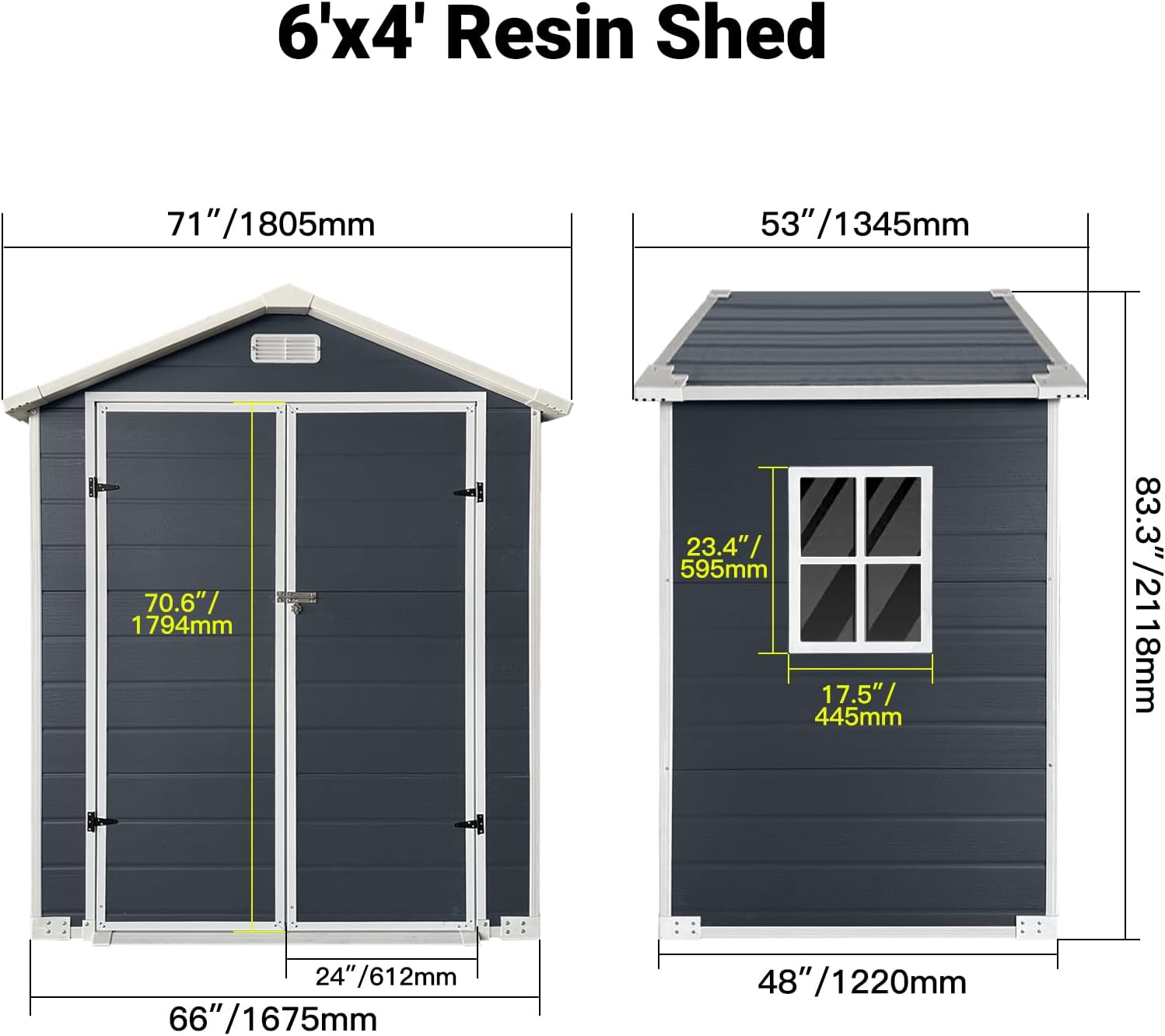 YOPTO 6x4 FT Storage Shed,Plastic Outdoor Storage Shed with Floor and Lockable Door,Waterproof Garden Shed W/Windows & Vents,Sloped Roof,Tool House for Storing Bicycles,Lawnmowers,Cold Grey