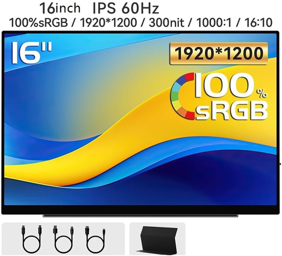Portable Monitors 1920 * 1200 Resolution 16-inch Touch Display 60HZ IPS Secondary Screen for Office Games