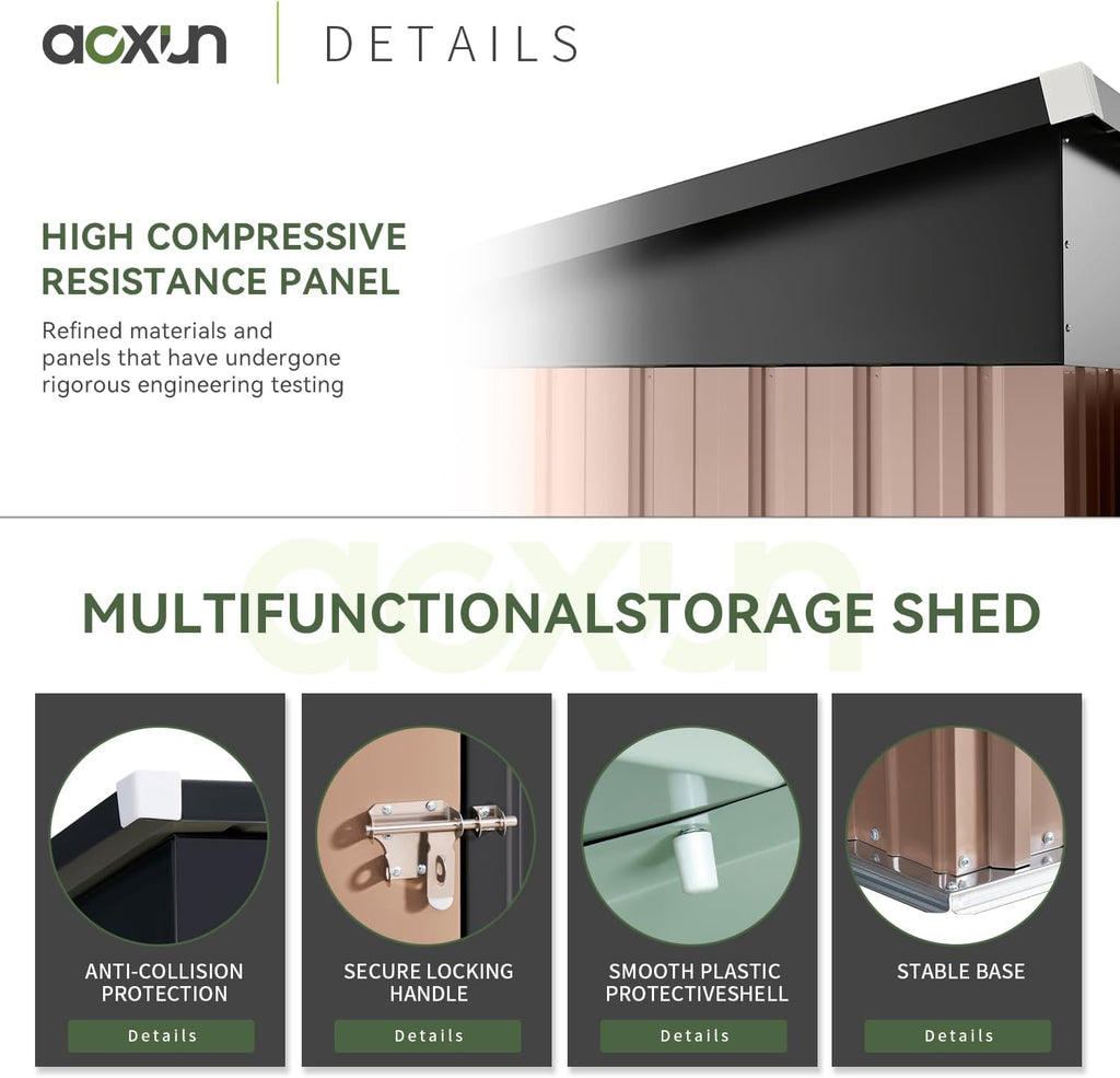Aoxun 5x2.7 FT Outdoor Metal Storage Shed - Durable Water-Resistant Galvanized Steel, Sloping Roof Design, Lockable Door - Ideal for Tool Storage on Lawn, Patio & Backyard (Brown)