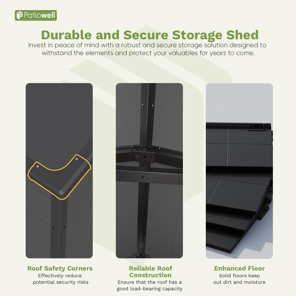 Patiowell 6X4 FT Plastic Outdoor Storage Shed with Floor, Resin Outside Tool Sheds with Window and Lockable Door for Backyard, Garden, Tool Storage Usage, Easy to Install, Dark Grey