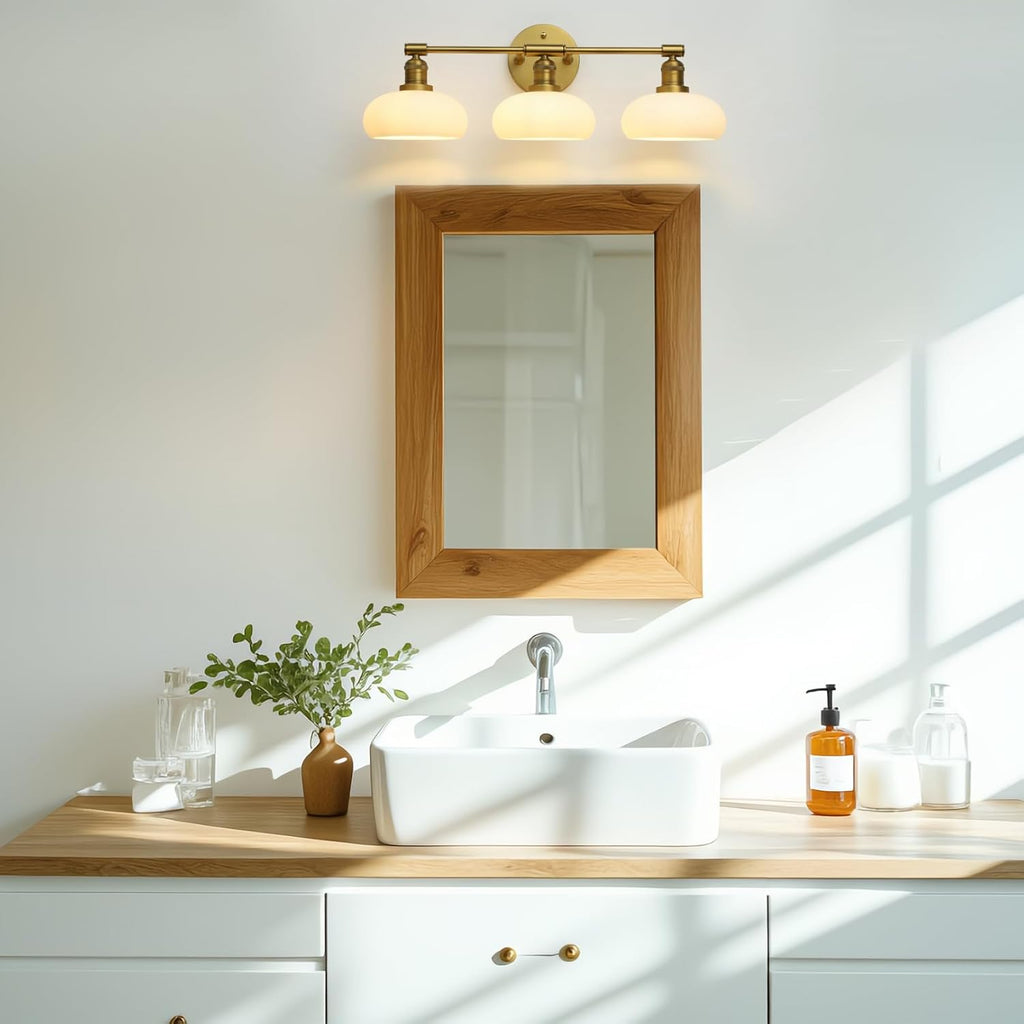 Pathson 3-Lights Milky Bathroom Wall Sconces, Hardwired Triple Head Glass Wall Vanity Light Fixtures, Vintage Wall Lamps Home Decor for Mirror Living Room, E26 Bulb Base