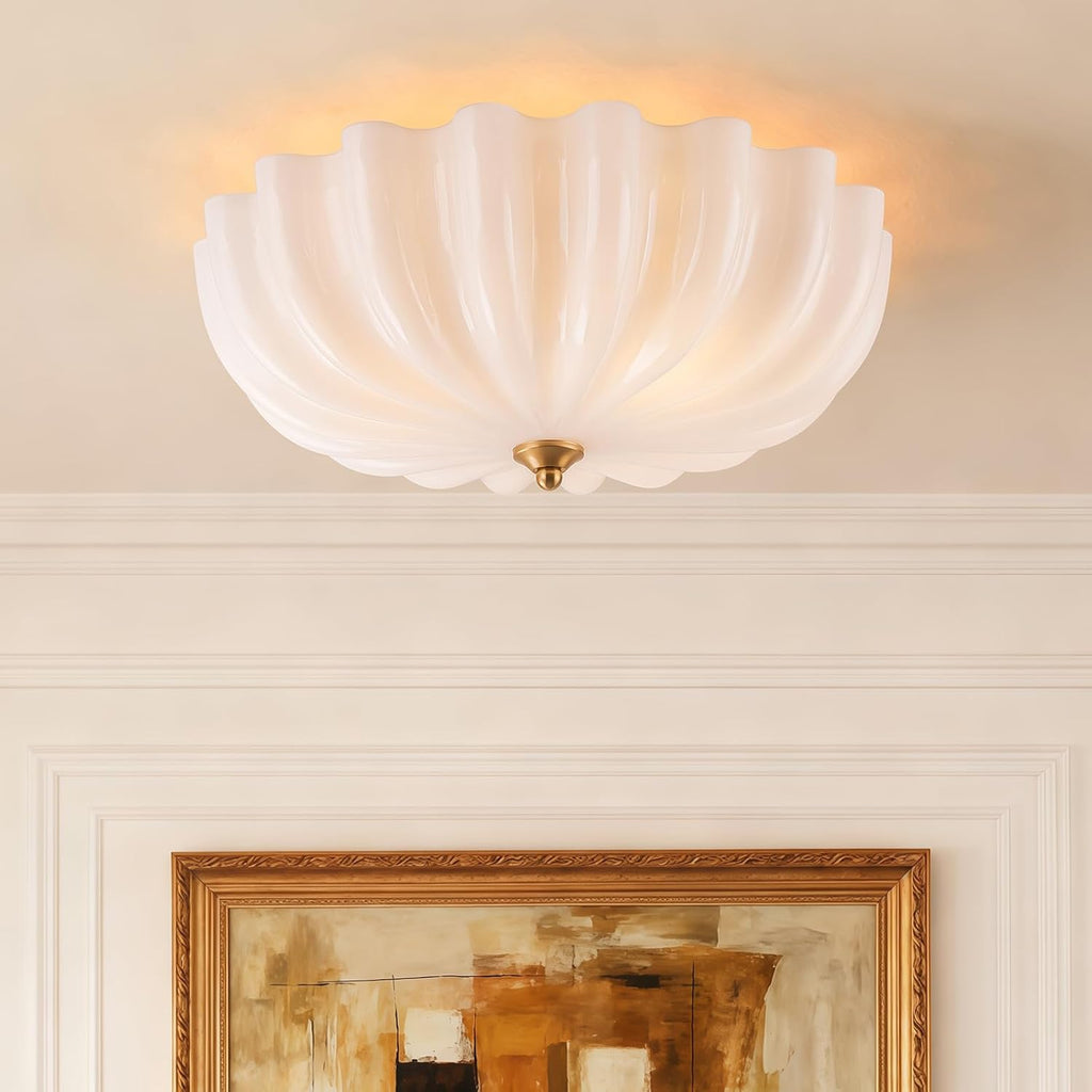 Milk Glass Flush Mount Ceiling Light, 3-Light Gold Hallway Light Fixtures, 15.7'' Vintage Brushed Brass Milk Glass Lights Fixture for Entryway Dining Living Room Foyer