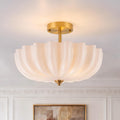 Gold Semi Flush Mount Ceiling Light, 15.7'' Milk Glass Light Fixture, 3-Light Modern Brushed Brass Ceiling Light Fixture for Hallway Entryway Foyer Living Room, E26