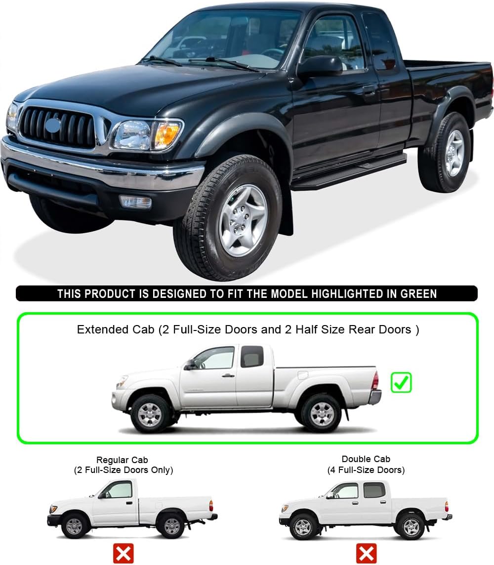 APS Black Stainless Steel Running Boards Style Compatible with Toyota Tacoma 1995-2004 Extended Xtra Cab (4WD or Prerunner 2WD 4WD) (Side Steps Side Bars) 6in Wide