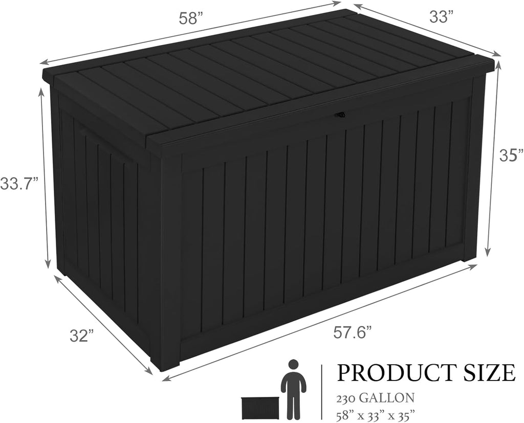 AJP Distributors Outdoor Storage Shed, Large Resin Storage Box, Waterproof and lockable, suitable for garden, patio, garage, backyard storage (Blcak, 230gal)