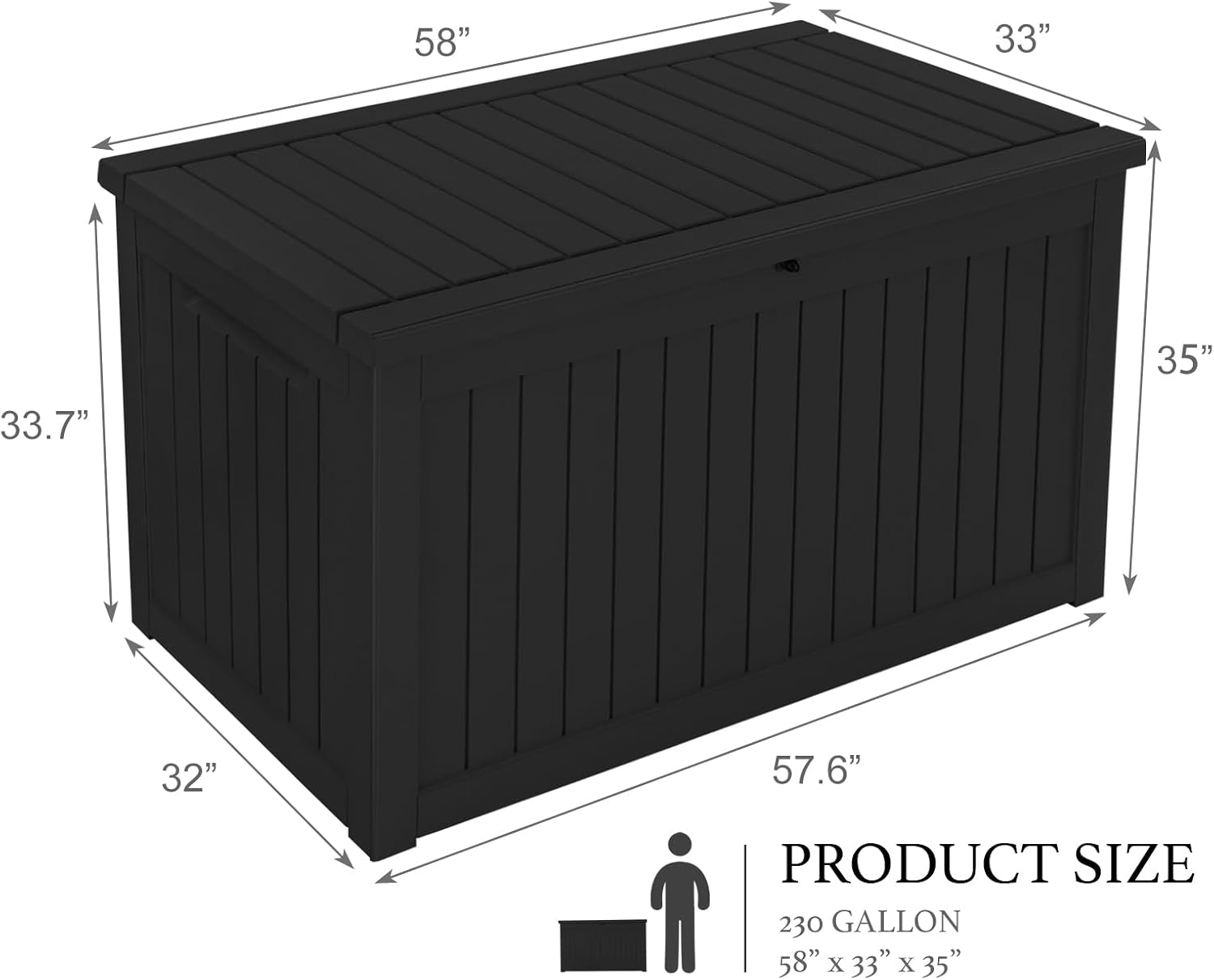 AJP Distributors Outdoor Storage Shed, Large Resin Storage Box, Waterproof and lockable, suitable for garden, patio, garage, backyard storage (Blcak, 230gal)