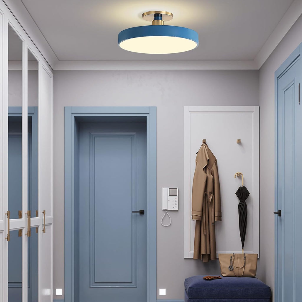 Ceiling Light 48W, 2-Pack LED Farmhouse Ceiling Liinging Blue Flush Mount Ceiling Lamp Gold Brass Metal Finish to Ceiling Light White Light Acrylic Round Shade Modern Light Fixtures for Porch