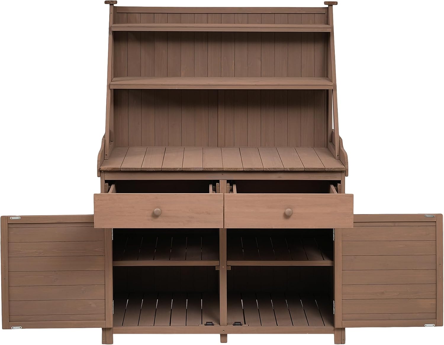 65inch Garden Potting Bench Table, Fir Wood Workstation with Storage Shelf, Drawer and Cabinet for Mudroom,Doorway (Brown2, 65')