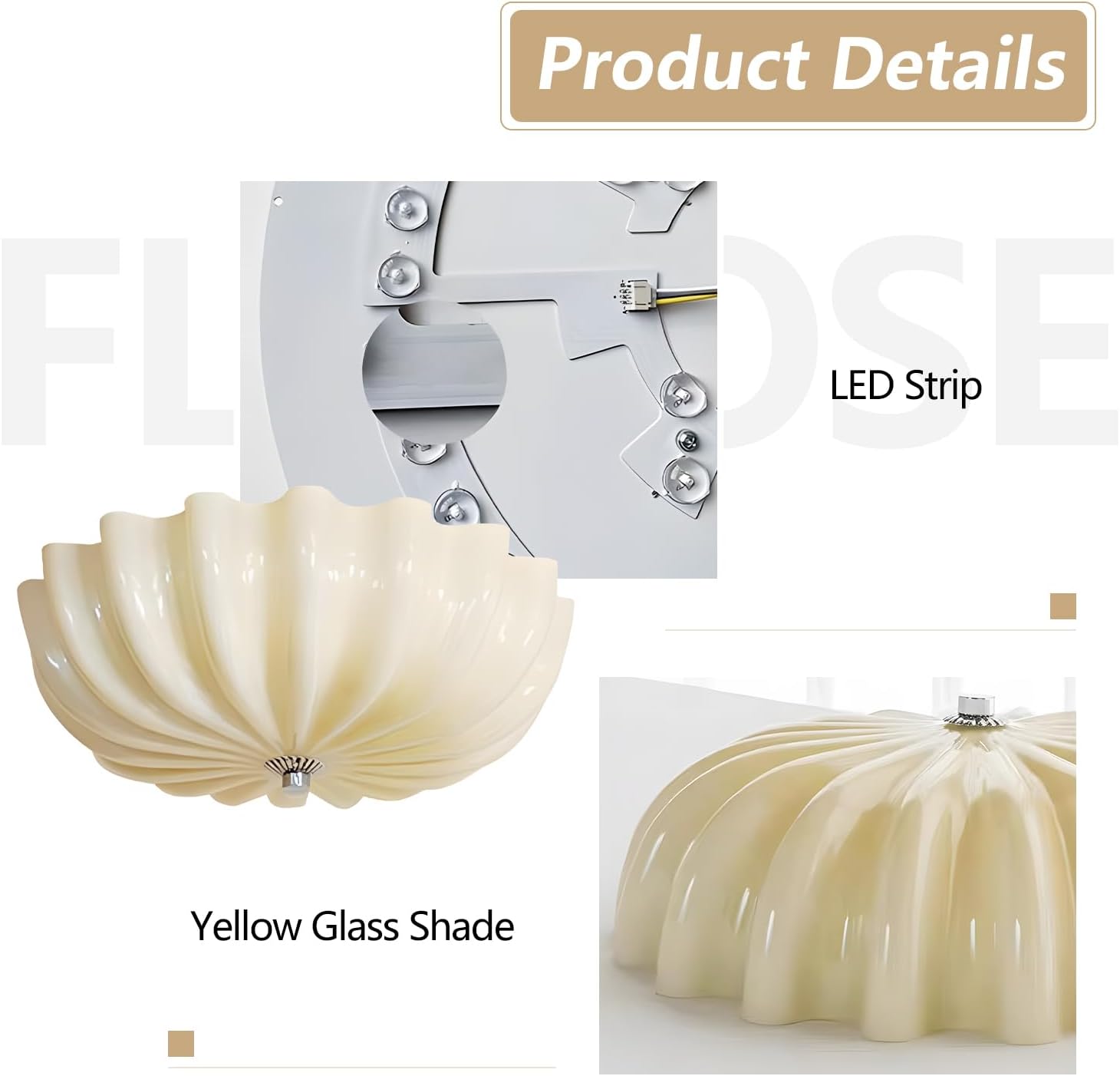 Retro Vintage Yellow Glass Ceiling Light Fixture Scalloped Semi Flush Mount Ceiling Light Modern LED Corridor Hallway Ceiling Lights Large Kitchen Flush Mount Lighting