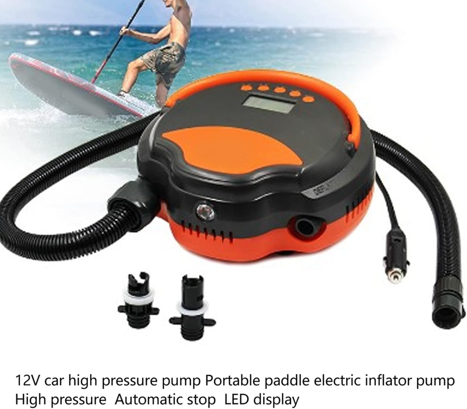 12V Vehicle Electric Air Pump, High Pressure Inflatable Pump, 110W - Auto Shut - Off Preset Pressure, LED Display & Light, Portable for Paddle Board Surfboard Boat