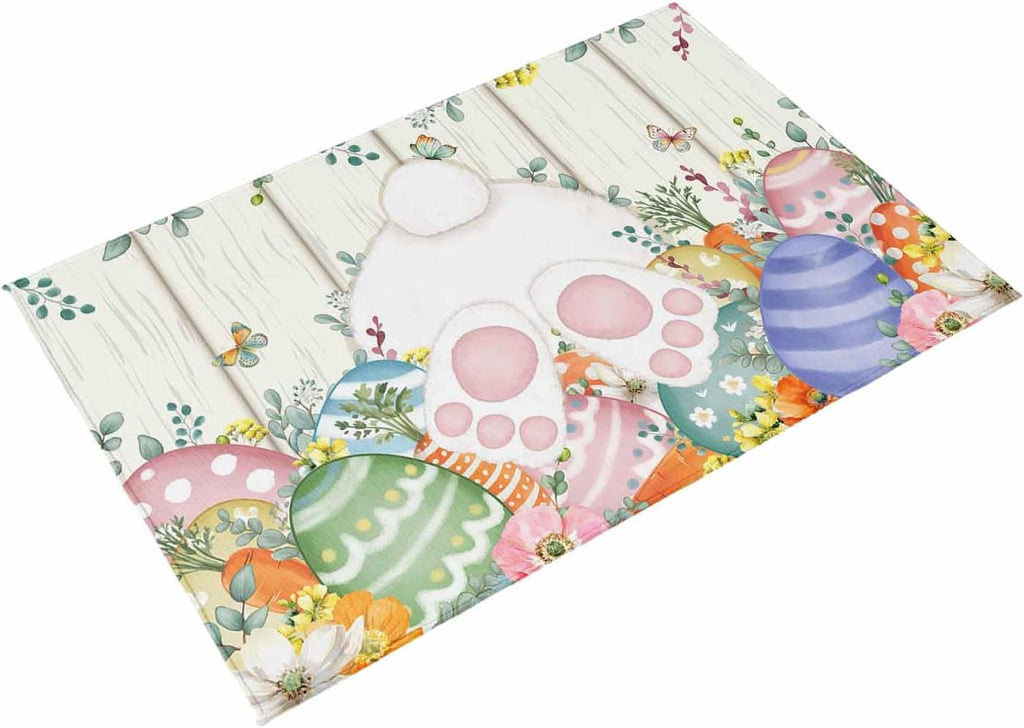Easter Outdoor Rug for Patio/Deck/Porch, Non-Slip Large Area Rug 6 x 9 Ft, Spring Rabbit Ears Foot Colorful Eggs Leaf Floral Indoor Outdoor Rugs Washable Area Rugs, Camping Rug Carpet Runner