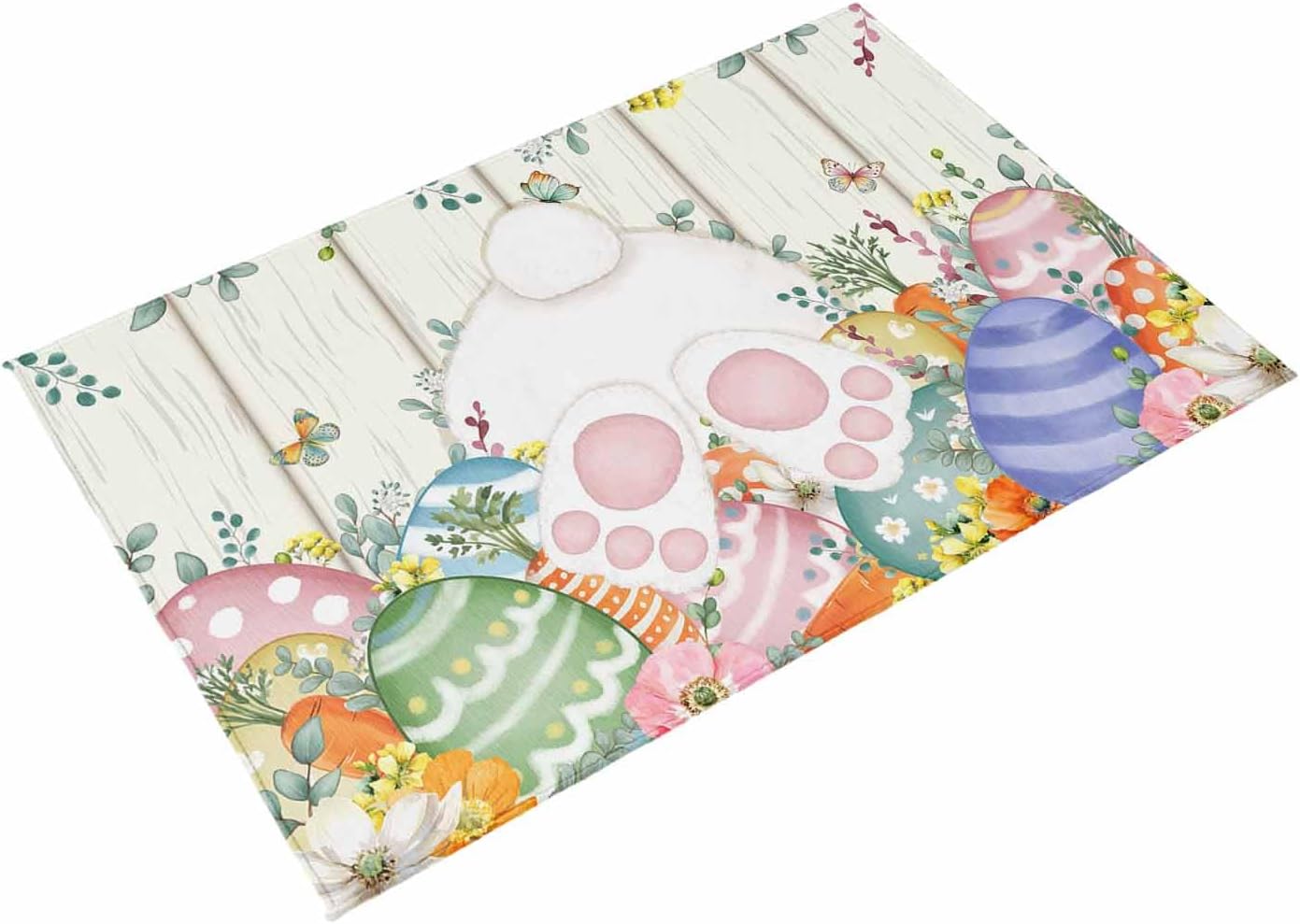 Easter Outdoor Rug for Patio/Deck/Porch, Non-Slip Large Area Rug 6 x 9 Ft, Spring Rabbit Ears Foot Colorful Eggs Leaf Floral Indoor Outdoor Rugs Washable Area Rugs, Camping Rug Carpet Runner