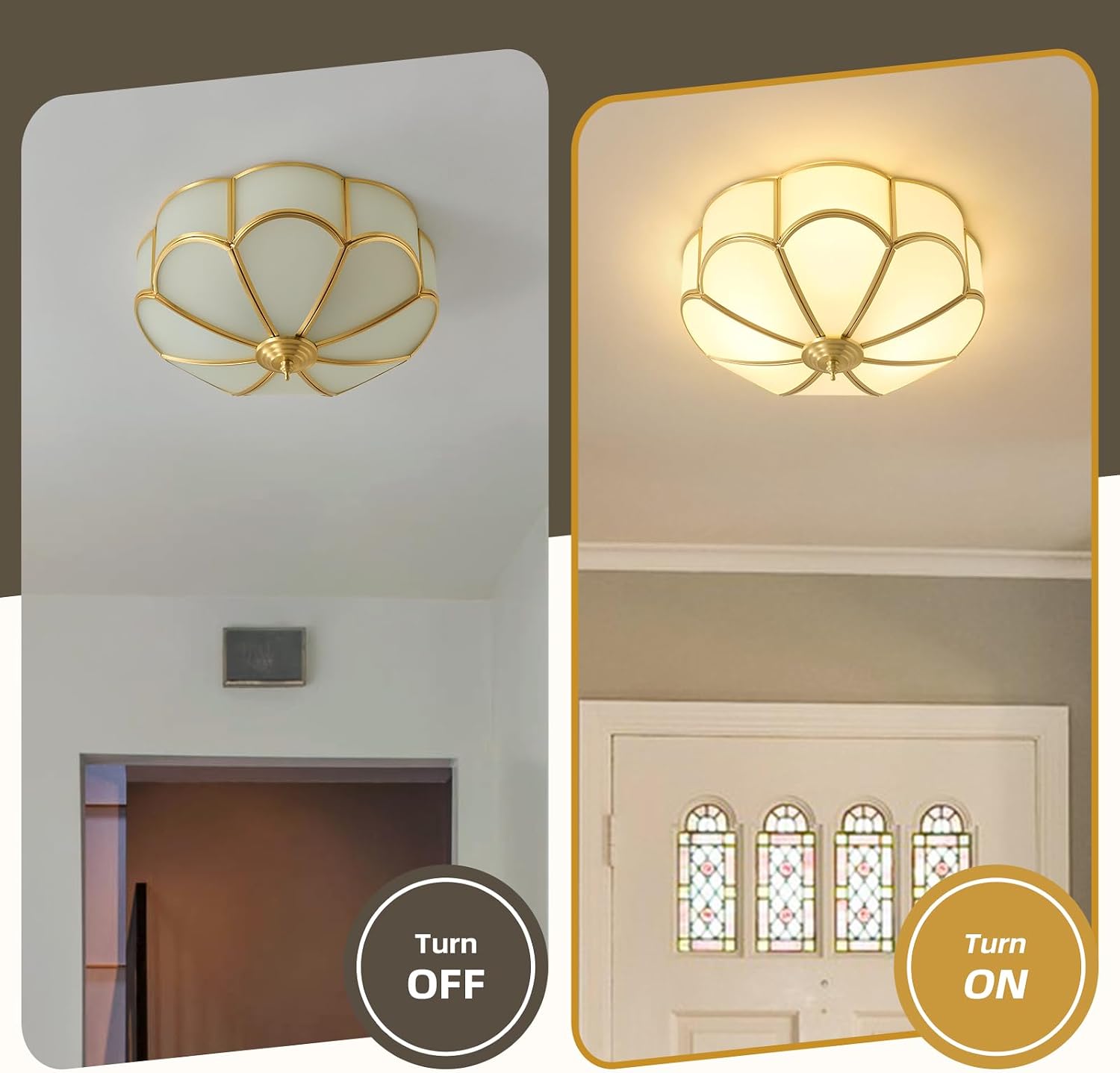 Gold Vintage Brass Ceiling Light - Small 11.8 Inch Milk Glass Mid Century Flush Mount Lighting Fixtures - Art Deco Antique Modern Lamp for Hallway Bedroom Kitchen Entryway Laundry Foyer Bathroom Hall