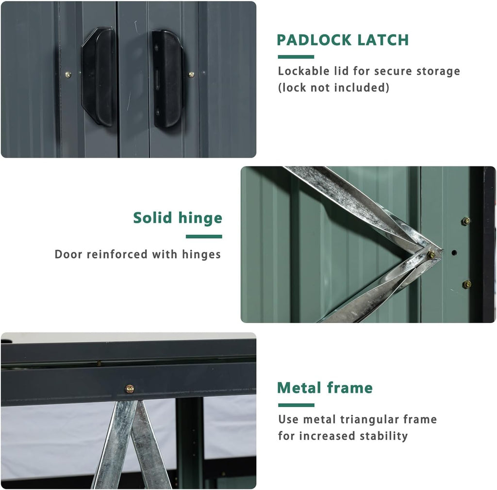 54 Cu.Ft Outdoor Trash Can Storage Shed for 2 Bins, Metal Garbage Bin Enclosure, Waterproof Outdoor Trash Storage Cabinet & Small Generator Shed for Garden & Yard (Black)