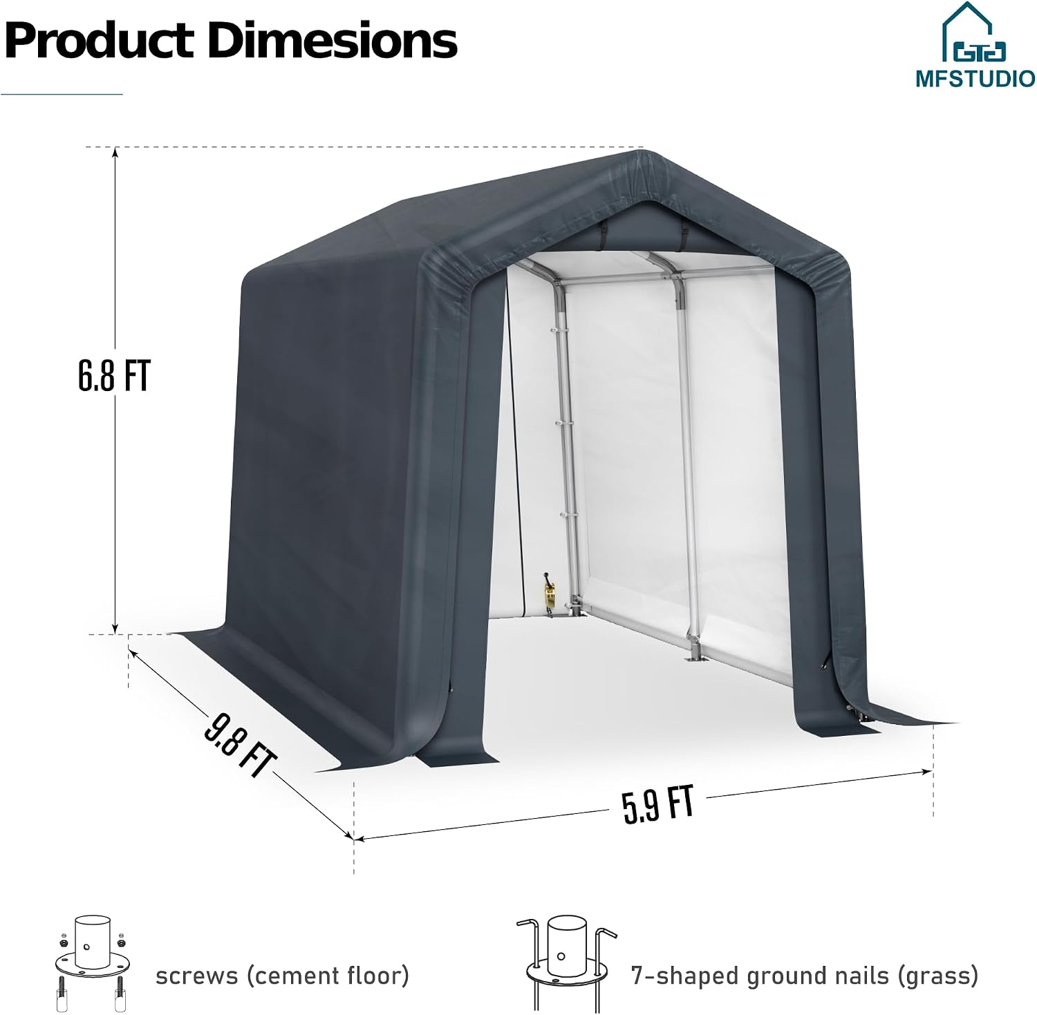 MFSTUDIO Portable Shed Garage, 6x10 Storage Tent Motorcycle Sheds Carport Heavy Duty Canopy with Rolled up Zipper Doors, Outside Utility Shelter Garages Tents for Motorcycles, Bicycles and Tools
