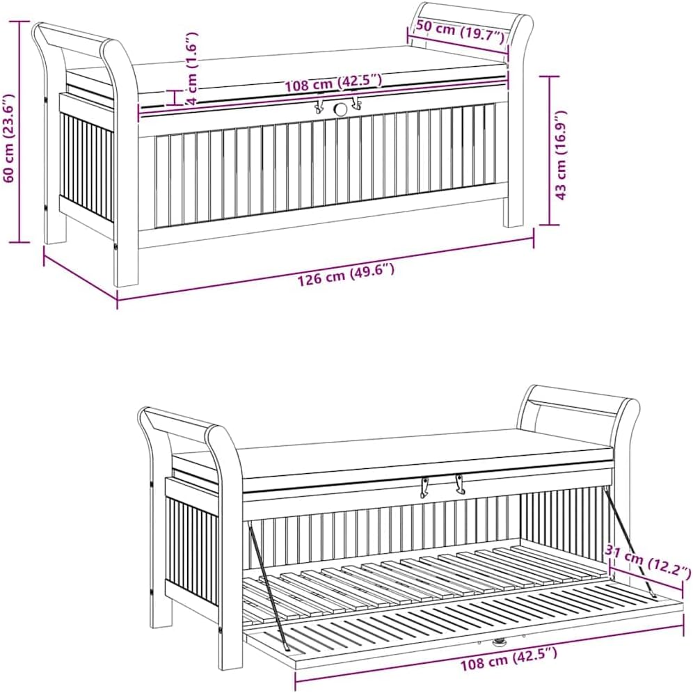 vidaXL Garden Storage Bench Wood with Dark Grey Cushion