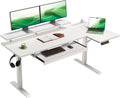 OffiGo 55 Inch Electric L Shaped Standing Desk with Keyboard Tray, Reversible Height Adjustable Corner Computer Desk with Monitor Stand, Sit Stand Up Lift Table for Home, Office, White