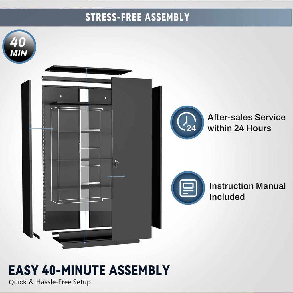 Metal Garage Storage Cabinet with Lock, 71' Tall Steel Storage Locker with 4 Adjustable Shelves, Heavy Duty Metal Cabinet for Garage, Office, Home, 31.5'W × 16.5'D, Black