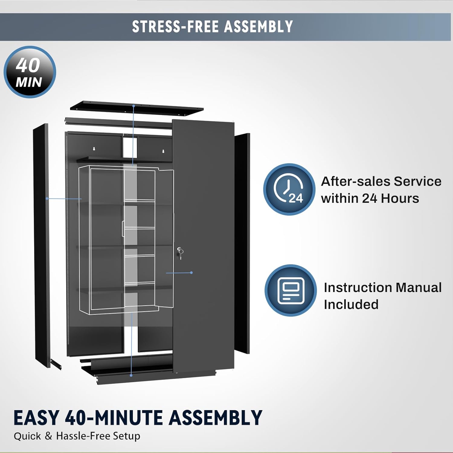 Metal Garage Storage Cabinet with Lock, 71' Tall Steel Storage Locker with 4 Adjustable Shelves, Heavy Duty Metal Cabinet for Garage, Office, Home, 31.5'W × 16.5'D, Black