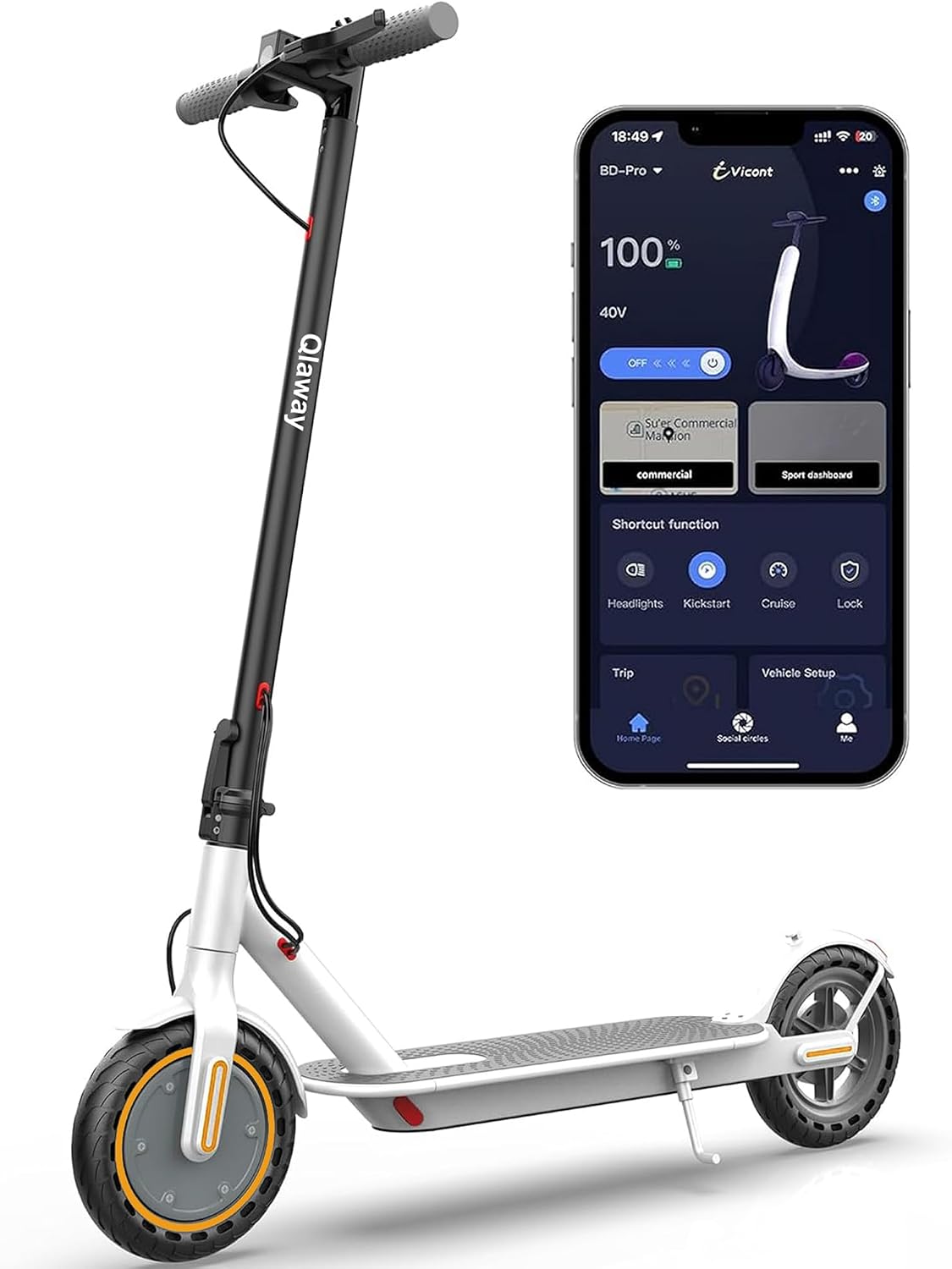 Qlaway 8.5' E Scooter for Adults 19/22 MPH 350/500W Motor 187.2/288.6/441WH Battery, Motorized Scooter Up to 22 Miles Range, Foldable Bearing 265 LBS/APP Control
