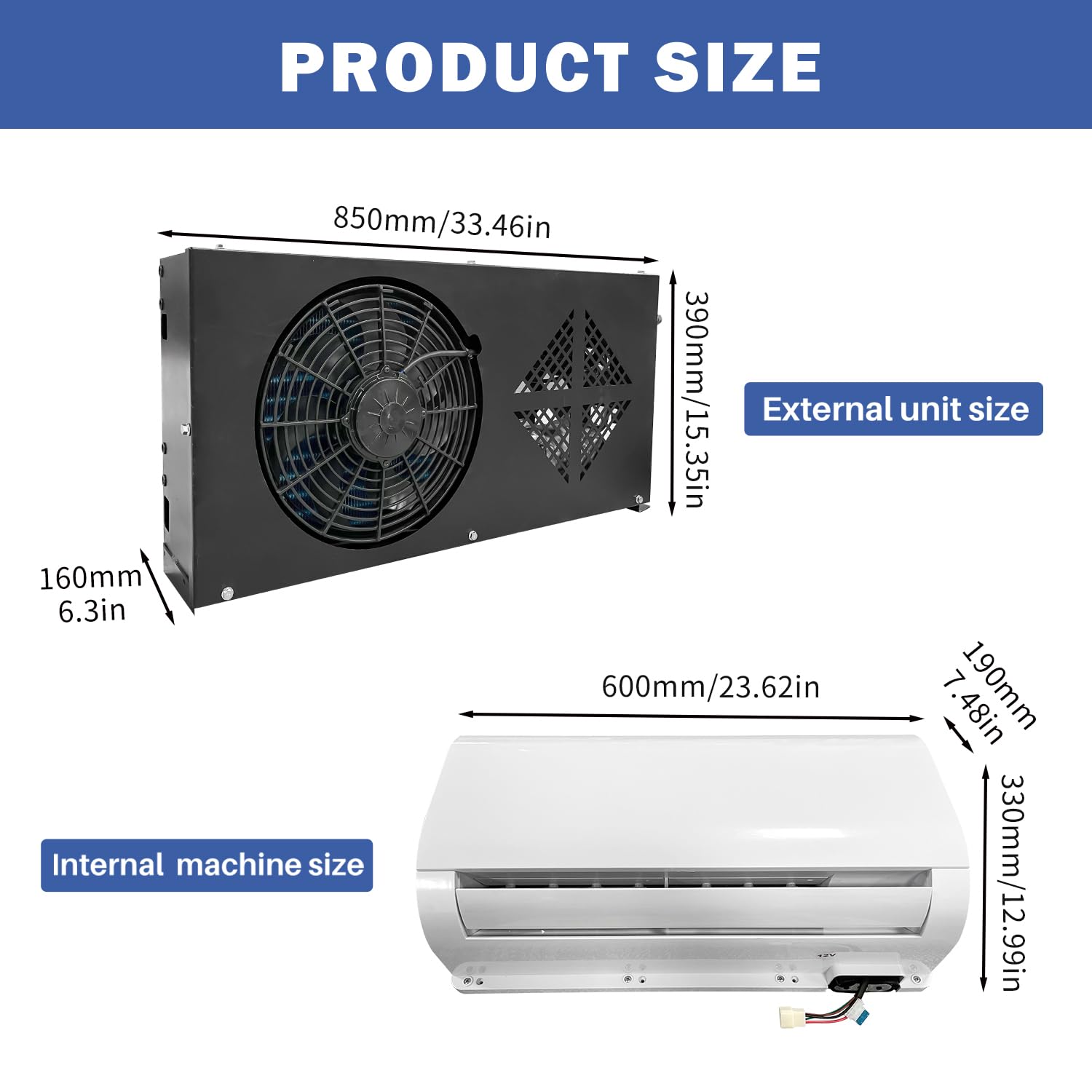 24V Truck Air Conditioner 8500BTU 24 Volt Split dc Air Conditioning Fit for Semi Truck, Wheat Machine, Corn Harvester, Forklift, Hook Machine, Excavator Camper Van Trailers Tractors Low Noise