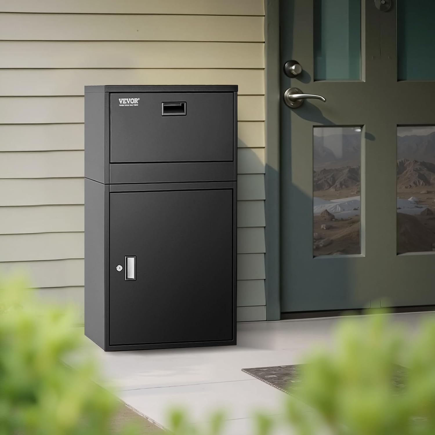 VEVOR Package Delivery Boxes for Outside, 38.6 in Mailbox for Parcel with Lock, Galvanized Steel Package Drop Box with Anti-Theft Design, Weather-Resistant Package Mailbox for Home and Office, Black