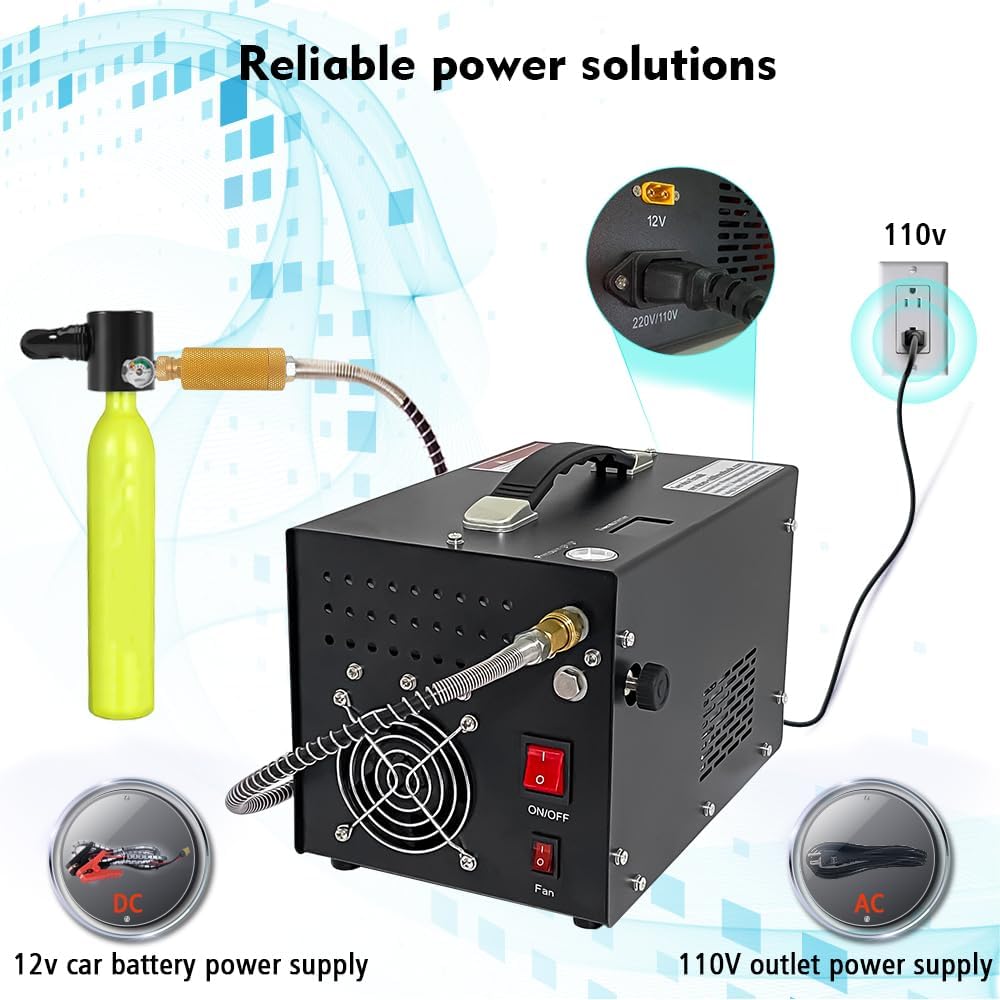 Portable Air Compressor, 300W Electric, 4500 PSI Max Pressure, 40 Amp, Metal Construction, 60cm Hose