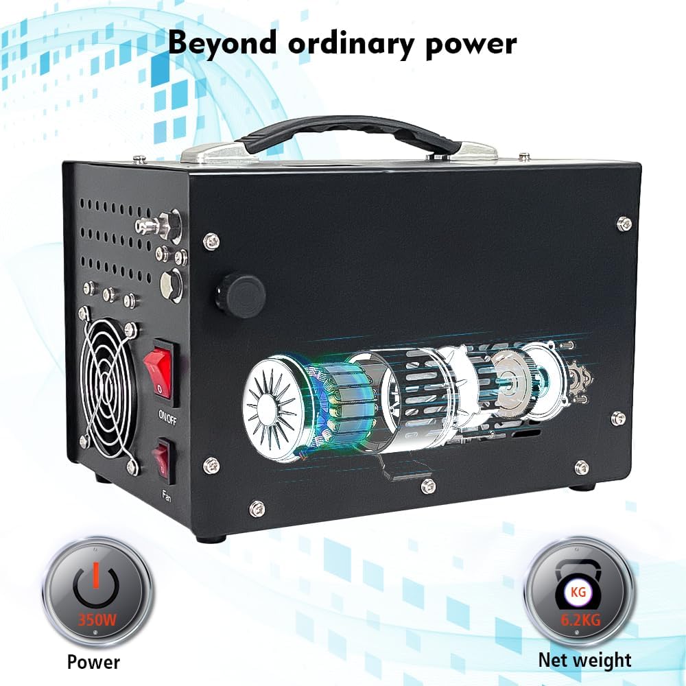 Portable Air Compressor, 300W Electric, 4500 PSI Max Pressure, 40 Amp, Metal Construction, 60cm Hose