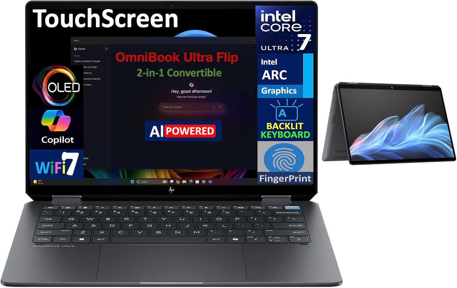 HP OmniBook Ultra Flip (Next Gen Spectre X360) 2-in-1 Laptop 14' Touchscreen OLED 3K Display (Intel Ultra 7-256V, 16GB LPDDR5X, 2TB PCIe SSD, Backlit KB, Fingerprint, 2 Thunderbolt 4, WiFi 7, Win11P)