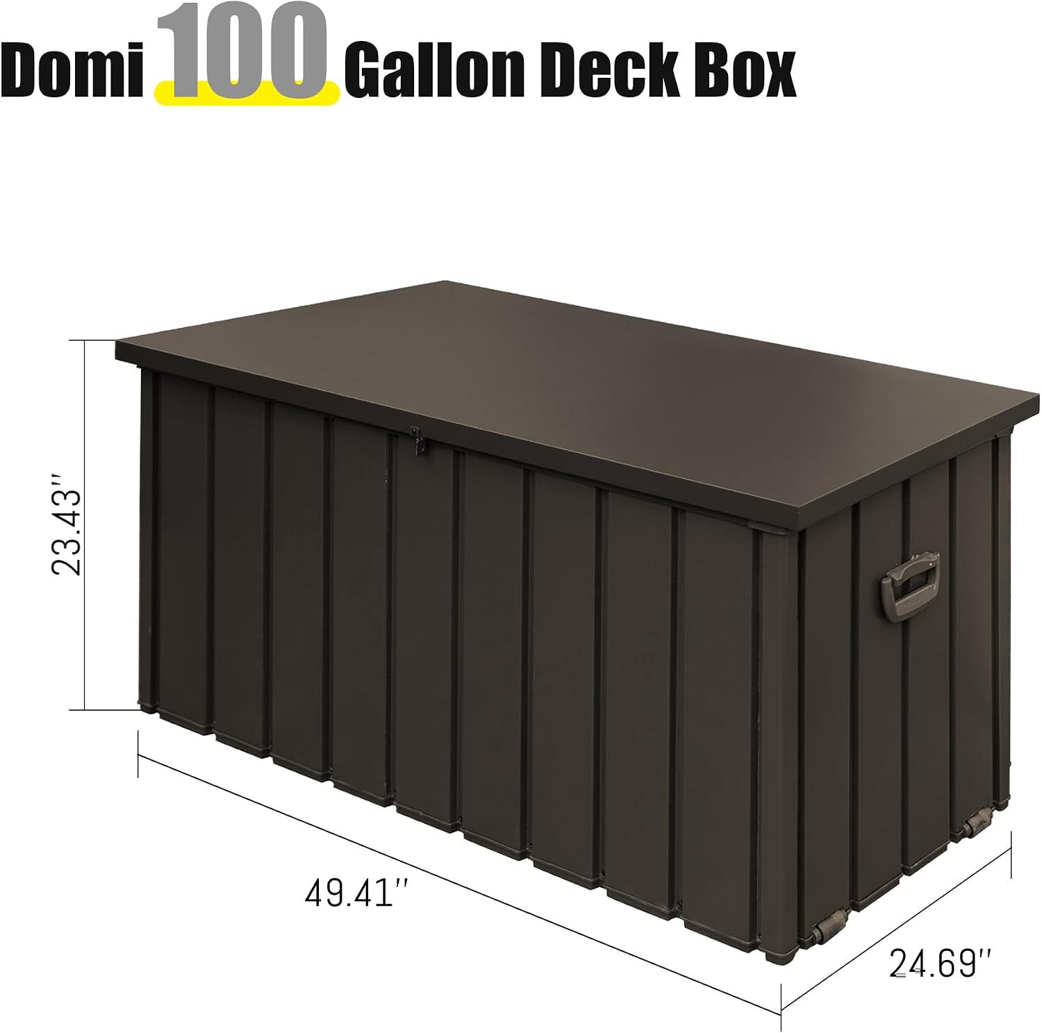 Domi 100 Gallon Deck Box Outdoor Storage Box, Lockable Storage Cabinet Deck Box Outdoor Waterproof, Large Metal Storage Bin for Patio Furniture Cushions Garden Tools Pool-Supplies, Brown