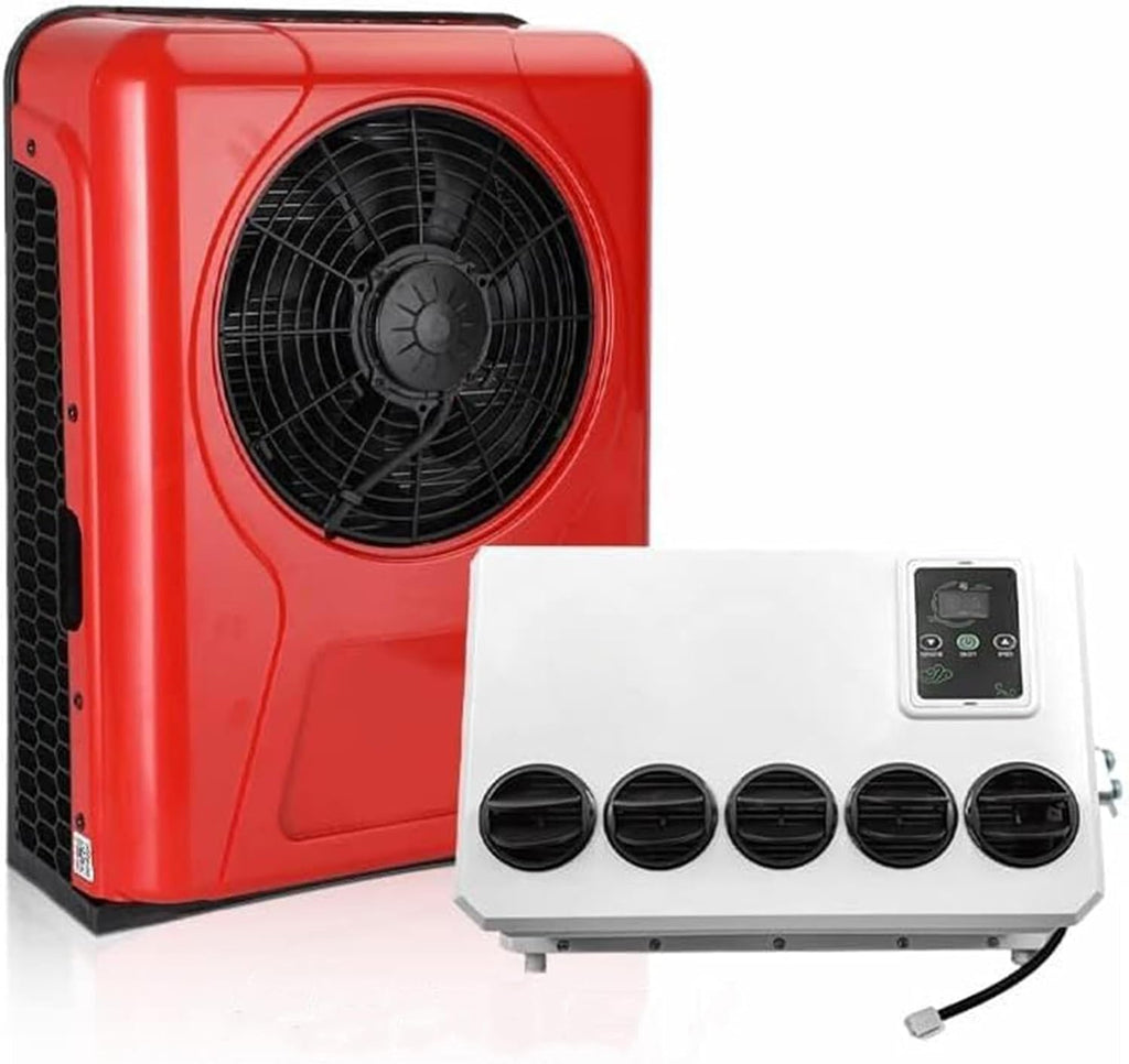 12V Electric Split Air Conditioners For Trucks, Construction Vehicles, Excavators, Harvesters, DC Parking RV Rooftop Air Conditioner Easy To Install(Red)