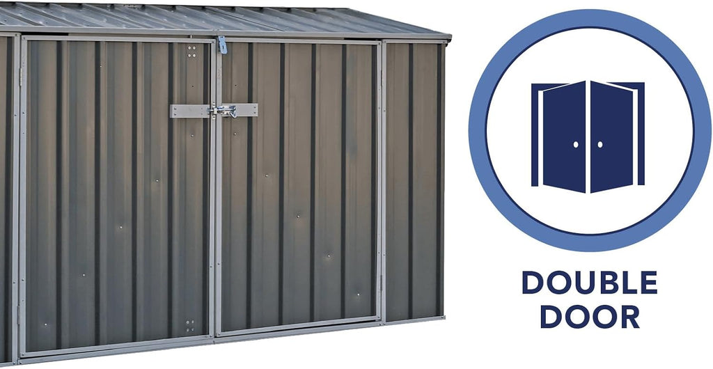 Absco Durango 2.5 Ft. x 7.5 Ft. Metal Storage Shed DIY Two Door Woodland Gray Galvanized Steel Bike Shed for Tools, Lawn & Garden Equipment, Outdoor Patio Furniture, Garden Lean to Shed Kit