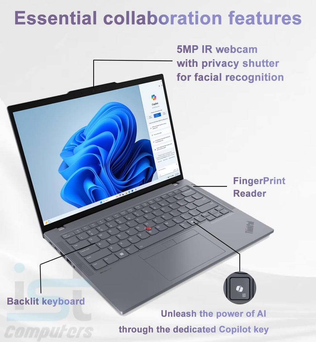 Lenovo ThinkPad T14 Business AI PC Laptop, 14' FHD+ Touchscreen, Intel 12-Core Ultra 7 155U (>i7-1355U), IR Webcam, Thunderbolt 4, IST Computer Customized 16GB/32GB DDR5 RAM, 512GB/1TB SSD, Win 11 Pro