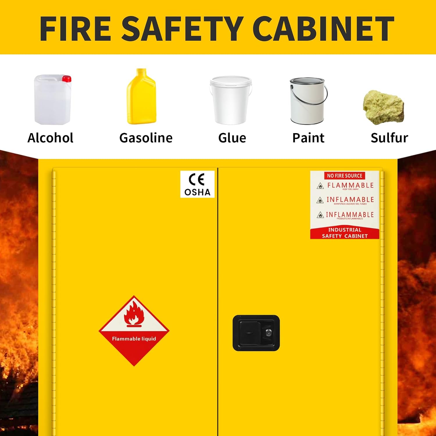 257 Gallon Flammable Cabinet 55H x 25W x 55D, Galvanized Steel Flammable Storage Cabinet, Adjustable Shelf for Commercial Industrial Home Use