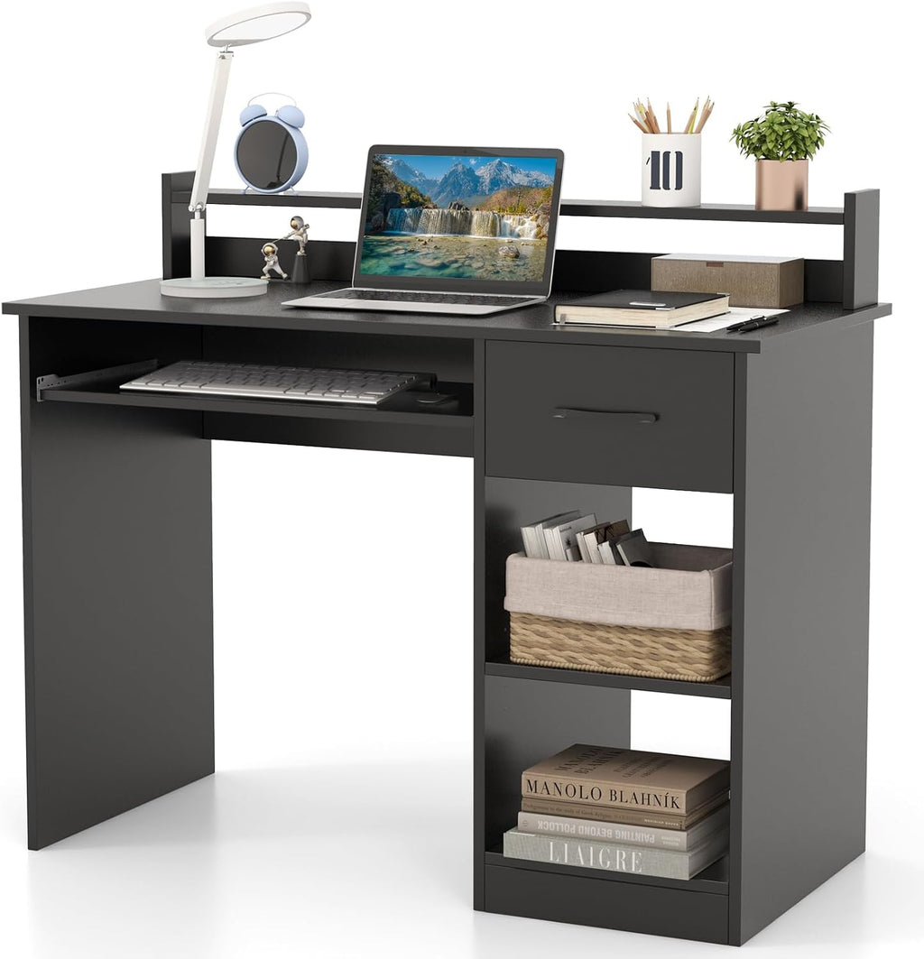 HAPPYGRILL Computer Desk with Monitor Stand, Home PC Office Desk with Keyboard Tray, Drawer & CPU Stand, Study Writing Desk Home Workstation Desk with Display Shelf