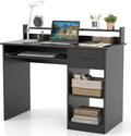 HAPPYGRILL Computer Desk with Monitor Stand, Home PC Office Desk with Keyboard Tray, Drawer & CPU Stand, Study Writing Desk Home Workstation Desk with Display Shelf
