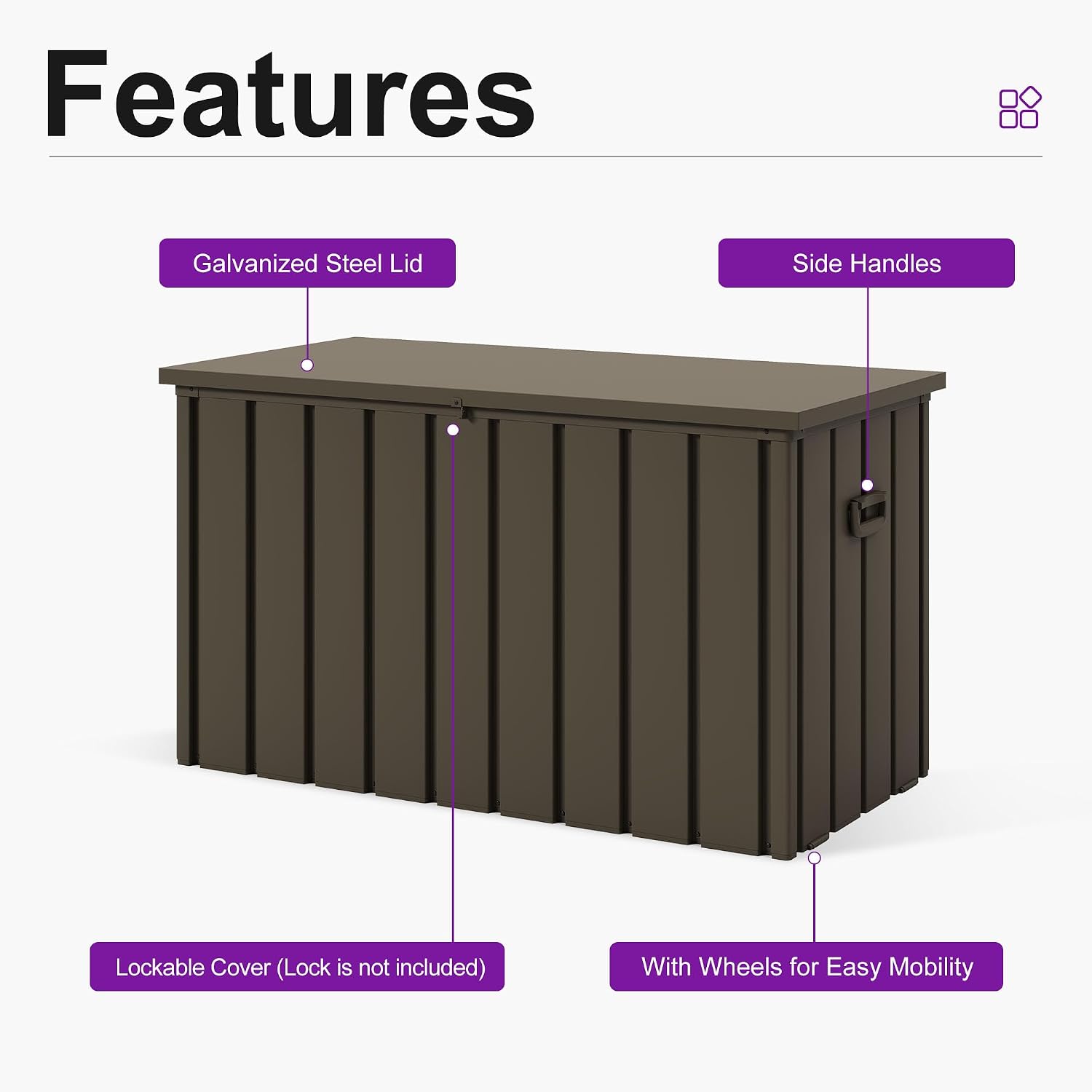 PURPLE LEAF Outdoor Deck Box 120 Gallon Waterproof Lockable Storage Box Container with Lid Deck Organization for Patio Cushions Side Table Pool Accessories Garden Tools, Brown