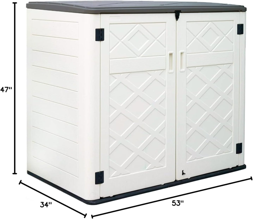 ADDOK 2SG Larger Horizontal Storage Shed Wood-Like, 4.4 x 2.8 ft Outdoor Storage Cabinet Lockable, Thick Resin Storage Unit for Trash Cans, Yard Tools（38 Cu.ft